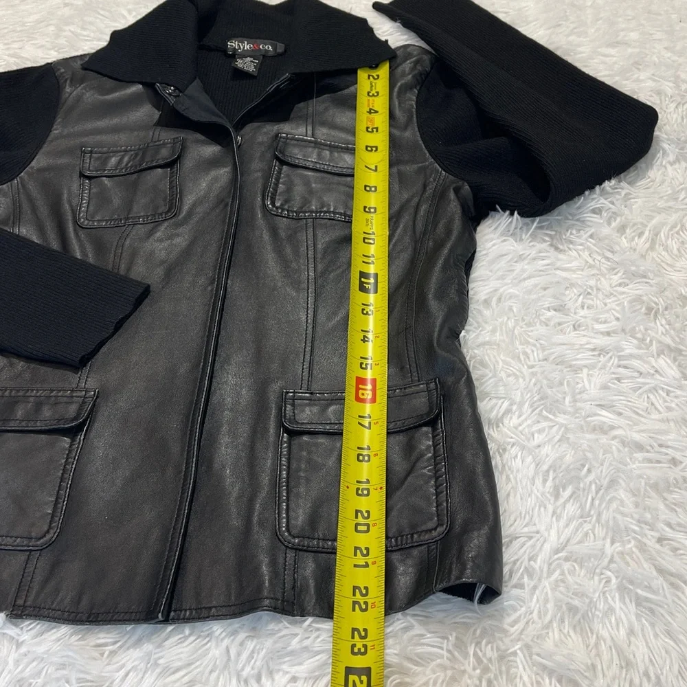 STYLE & CO. Dark Leather Jacket with Black Sleeves WOMENS SIZE S
